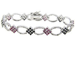 Dolce Giavonna Sterling Silver Ruby/ Sapphire/ Diamond Bracelet