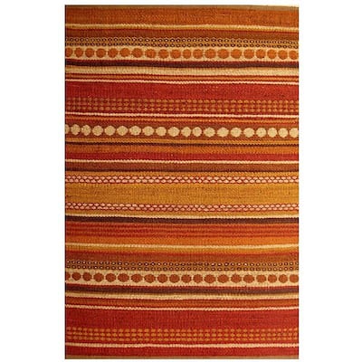 Hand-woven Sindhi Rust Jute Rug (5' x 8') - 5' x 8'