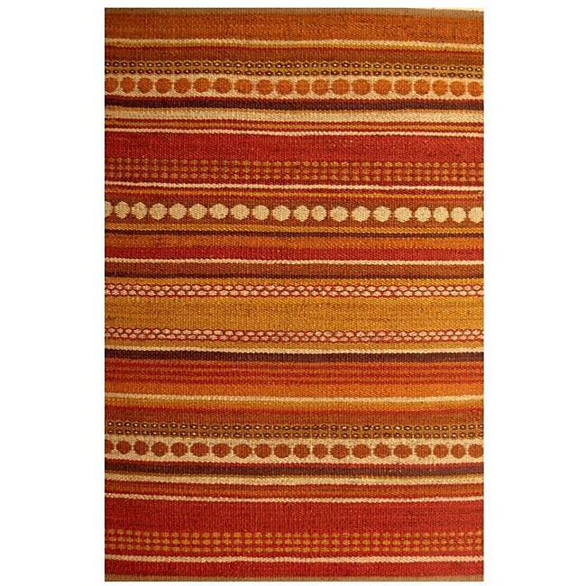 Hand-woven Sindhi Rust Jute Rug (5' x 8') - 5' x 8'