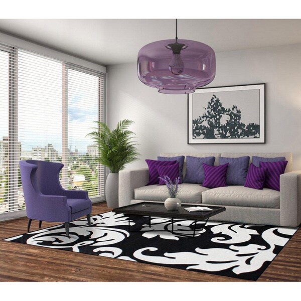 Alliyah Handmade Quill Feather Black/ White New Zealand Blend Wool Rug (5' x 8') - 5' x 8'