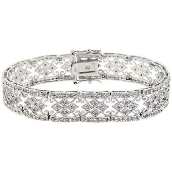 Finesque Sterling Silver 1ct TDW Diamond Vintage Bracelet  