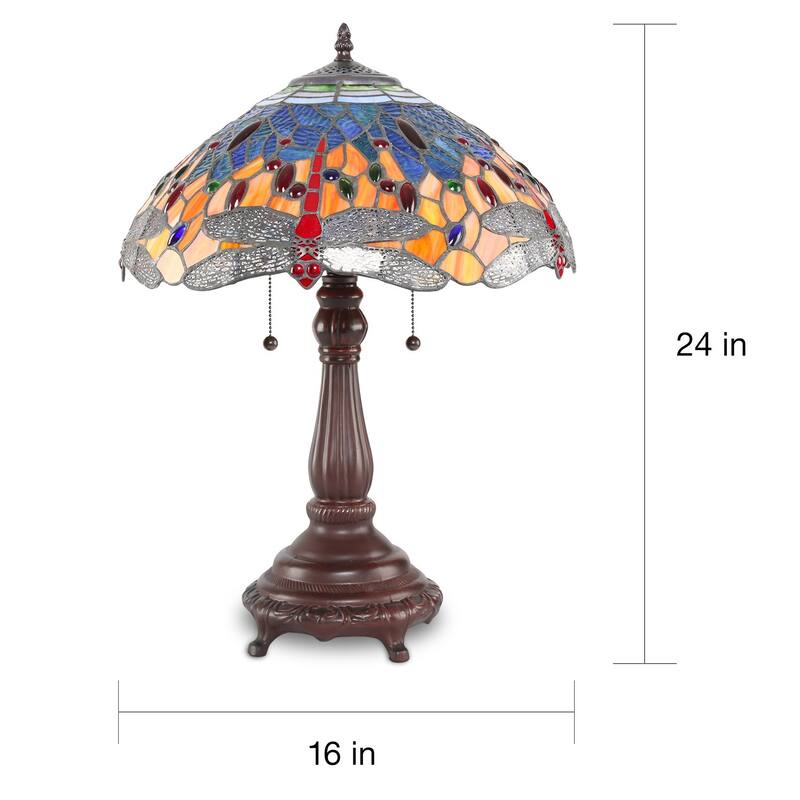 Tiffany-style 16" Red and Blue Dragonfly Table Lamp
