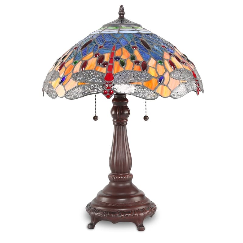 Tiffany-style 16" Red and Blue Dragonfly Table Lamp