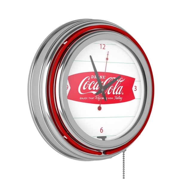 Coca Cola Diamond Pattern Red and White 12 inch Glass Round Wall Clock 
