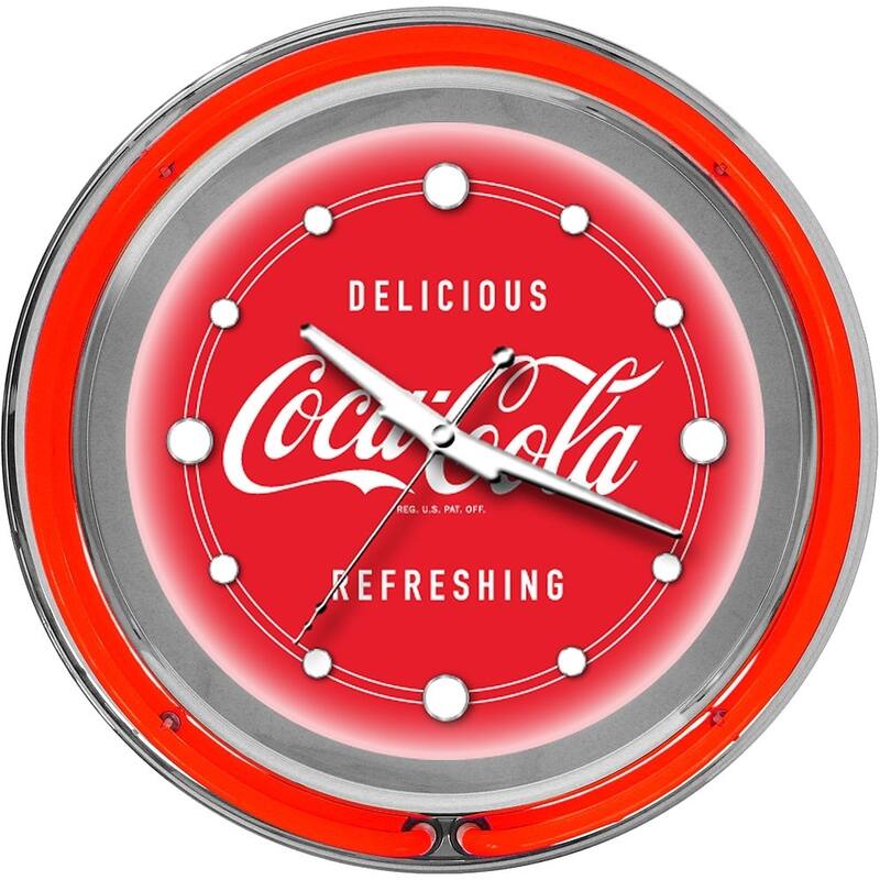 Coca Cola Logo 14-inch Double Ring Neon Clock - 14.5" x 14.5" x 3" - Coca-Cola