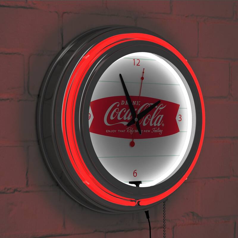 Coca Cola Logo 14-inch Double Ring Neon Clock - 14.5" x 14.5" x 3"