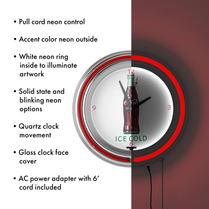 Coca Cola Logo 14-inch Double Ring Neon Clock - 14.5" x 14.5" x 3"