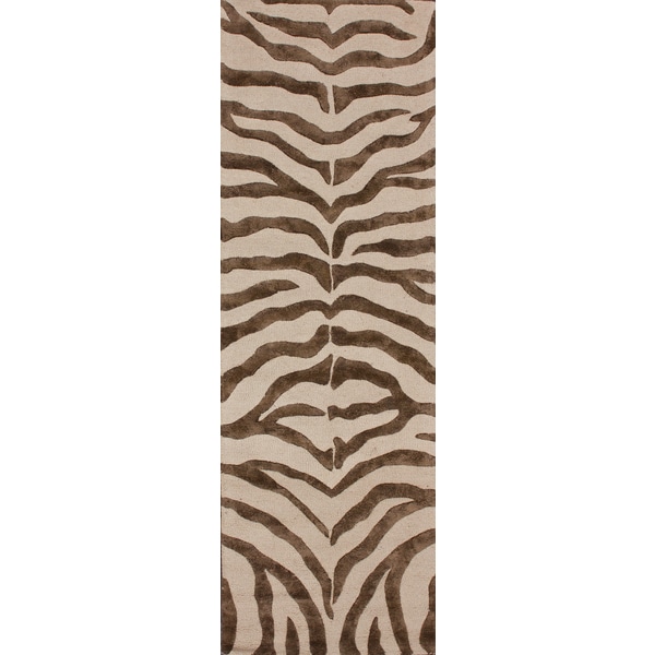 nuLOOM Handmade Zebra Brown Wool/ Faux Silk Highlights Rug (2'3 x 8') Nuloom Runner Rugs