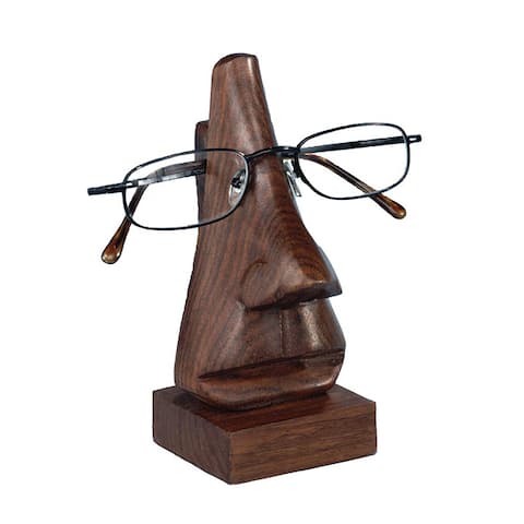 Handmade 6" Wooden Face Eyeglass Holder (India)