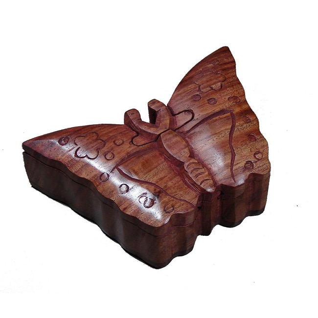 Shop Handmade Wooden Fair Trade Butterfly Puzzle Box (India) Free