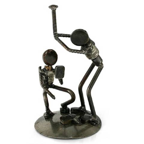 NOVICA Handmade Recycled Rustic Baseball Players Iron Sculpture (Mexico)