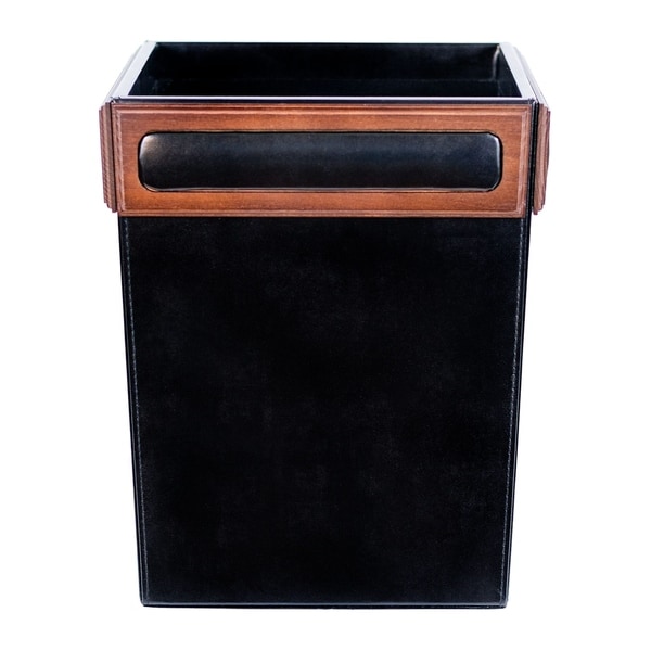 Walnut & Leather Waste Basket Overstock 4370983