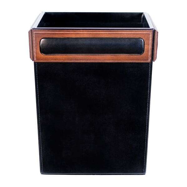 Walnut & Leather Waste Basket Overstock 4370983