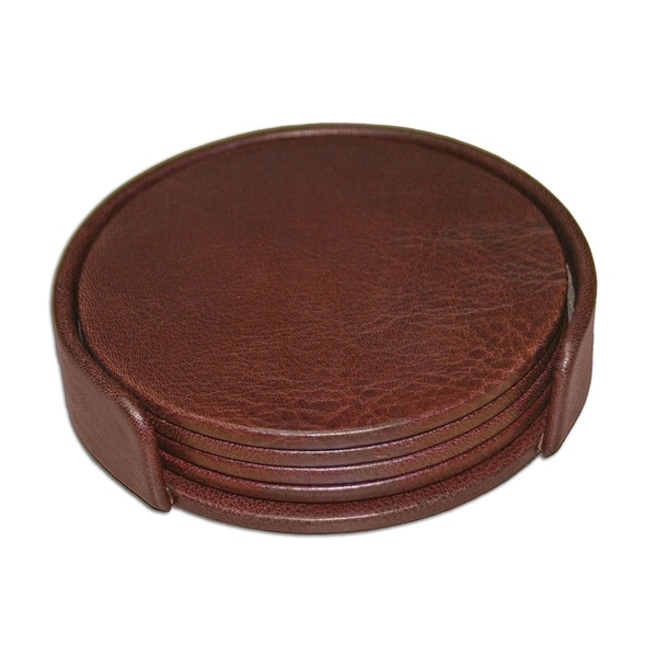 Dacasso Chocolate Brown Leather 4-Round Coaster Set