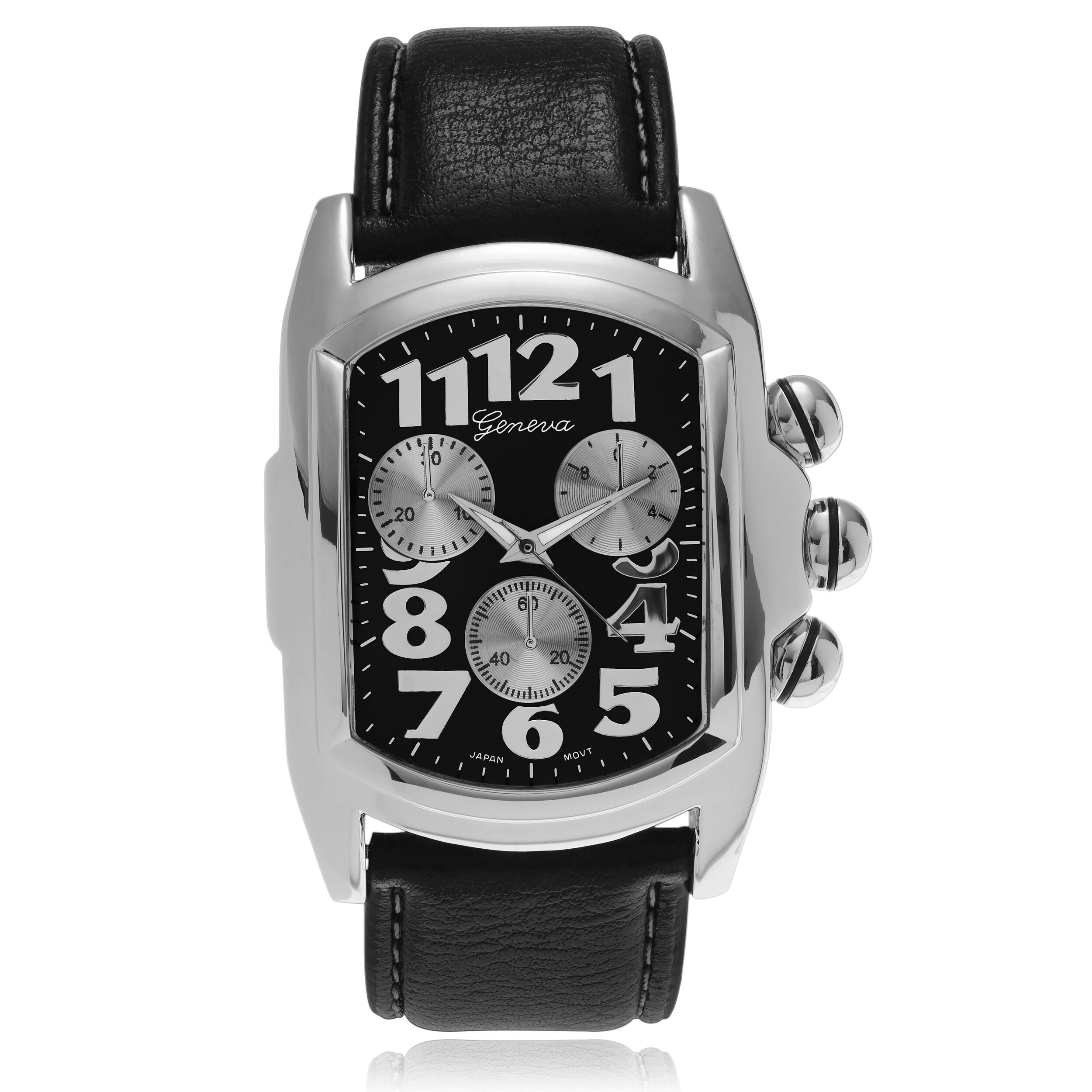 Shop Geneva Platinum Men's Black Leather Strap Watch - Free Shipping On ...