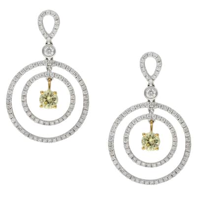 18k Gold 1 3/5ct TDW Yellow and White Circle Diamond Earrings (H, I1)