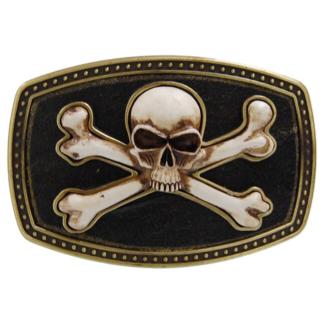 Boston Traveller Antique Finish Skull And Crossbones Belt Buckle