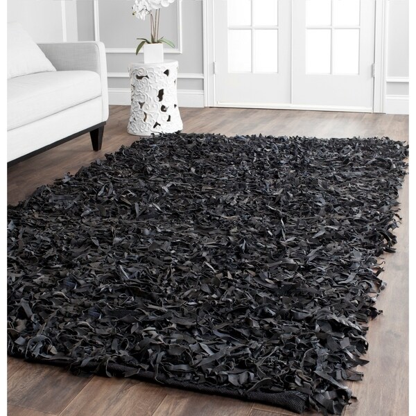 Safavieh Handmade Metro Modern Black Leather Decorative Shag Area Rug - 8' x 10'