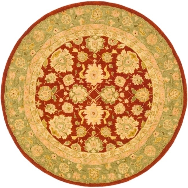 Handmade Ancestry Red/ Green Wool Rug (6 Round)