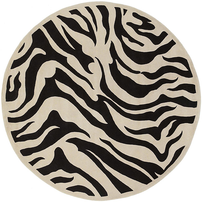 Hand tufted Black/white Zebra Animal Print New Zealand Wool Rug (79 Round)