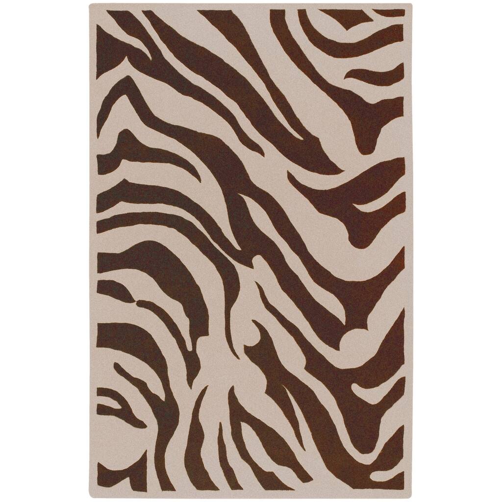 Hand-tufted Brown/White Zebra Animal Print Current Wool Area Rug - 5' x 8'/Surplus