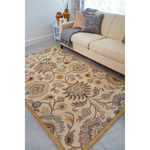 Hand-tufted Coliseum Beige Floral Wool Area Rug - 9' x 12'