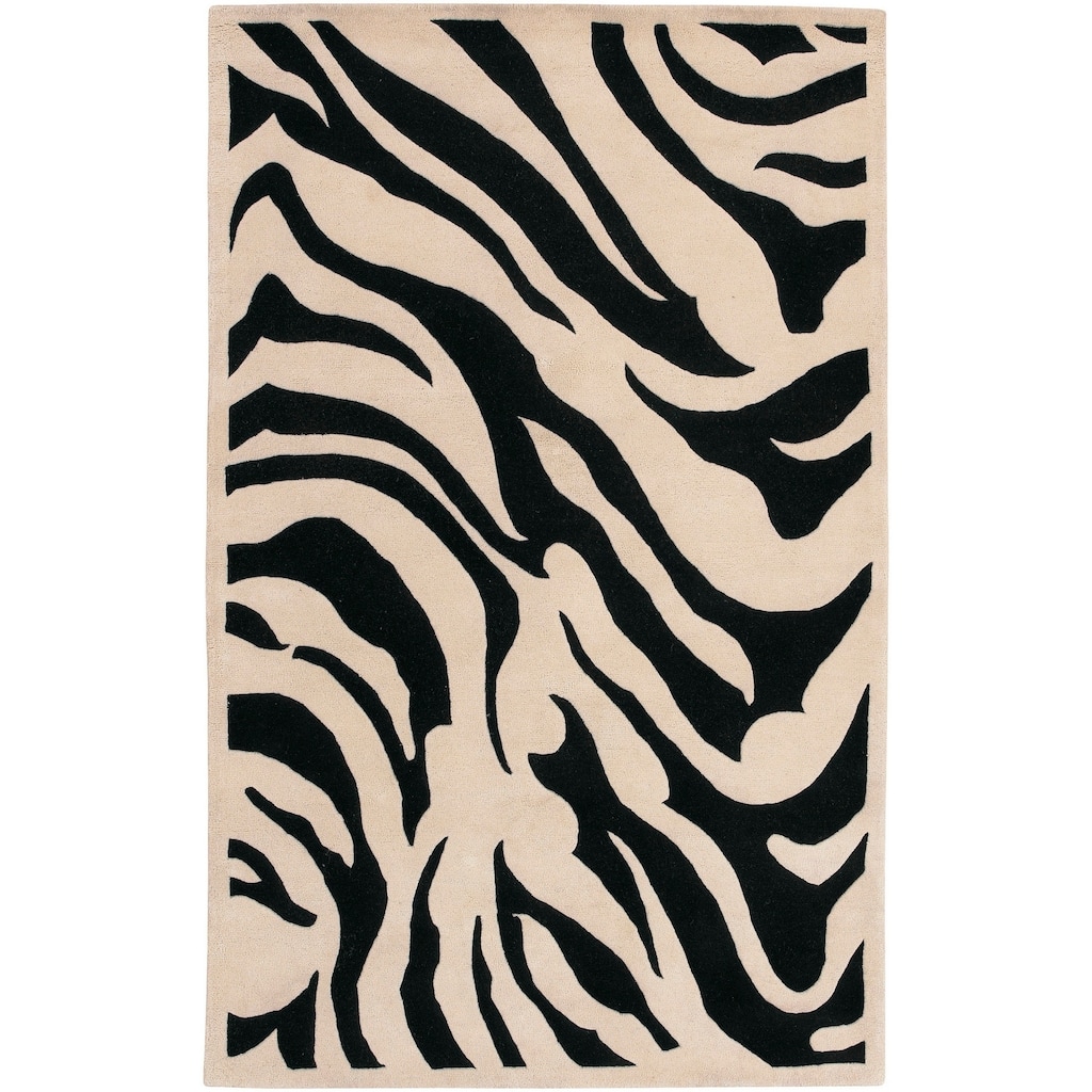 Hand-tufted Black/White Zebra Animal Print New Zealand Wool Area Rug - 9' x 13'/Surplus