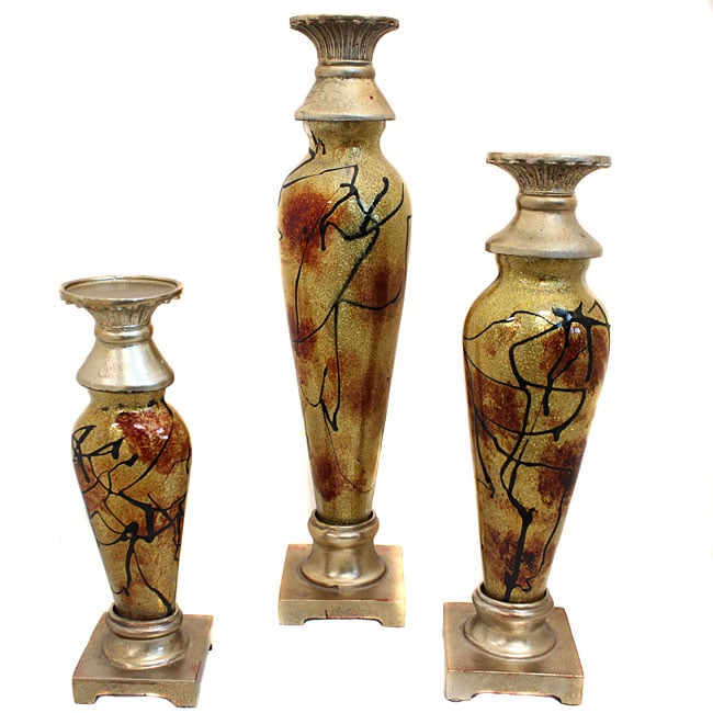 Contempo Glass Polyresin Decorative Candle Holders (set Of 3)