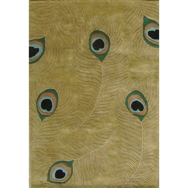 Alliyah Handmade Sage Green New Zealand Blend Wool Rug - 8' x 10'. Opens flyout.