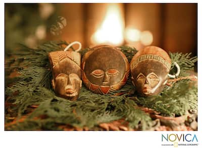 Set of Three Wooden 'Wise Men' Ornaments (Ghana)