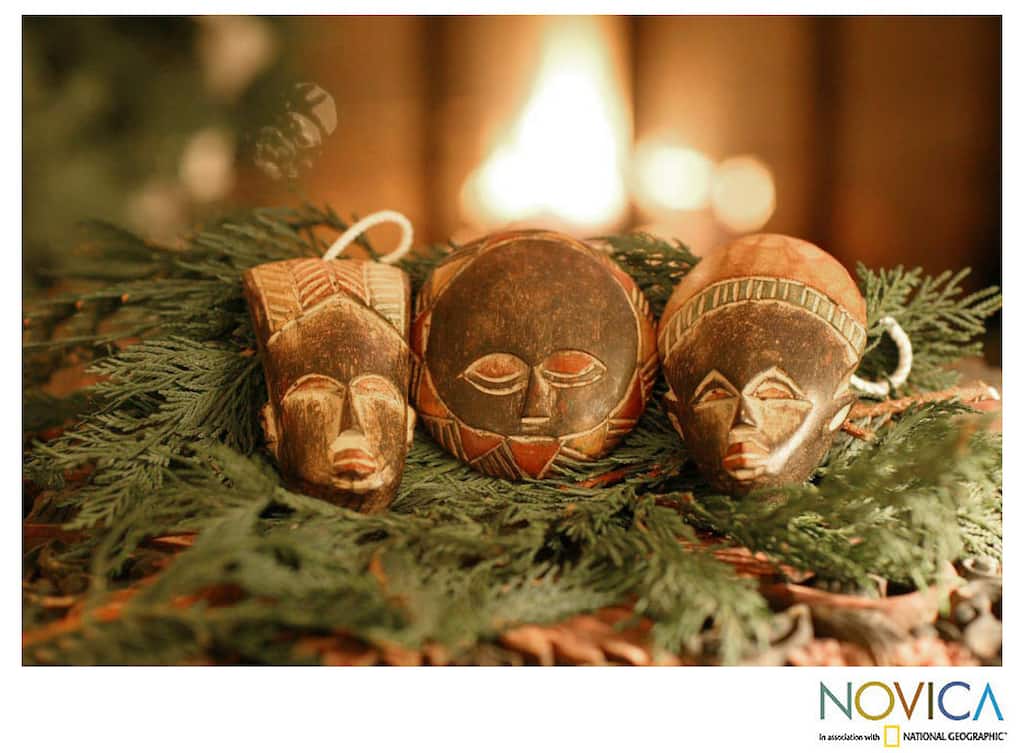 Set of Three Wooden 'Wise Men' Ornaments (Ghana)