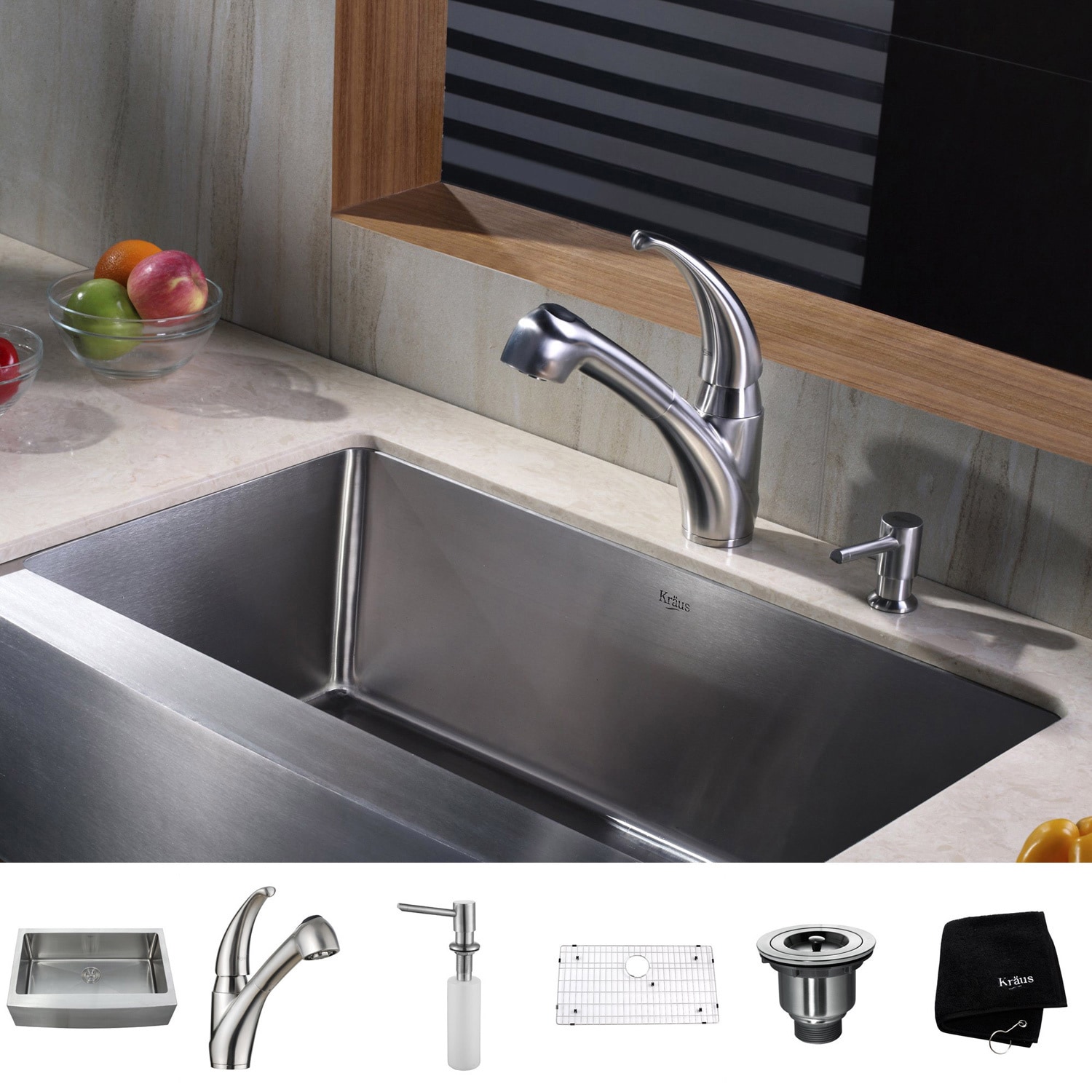 Kraus Kitchen Combo Set Stainless Steel 33 inch Farmhouse Sink With Faucet