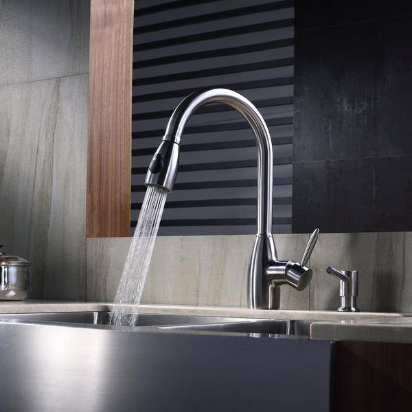 KRAUS 33 Inch Undermount Double Bowl Stainless Steel Kitchen Sink with  Kitchen Bar Faucet and Soap Dispenser - Bed Bath & Beyond - 4389944