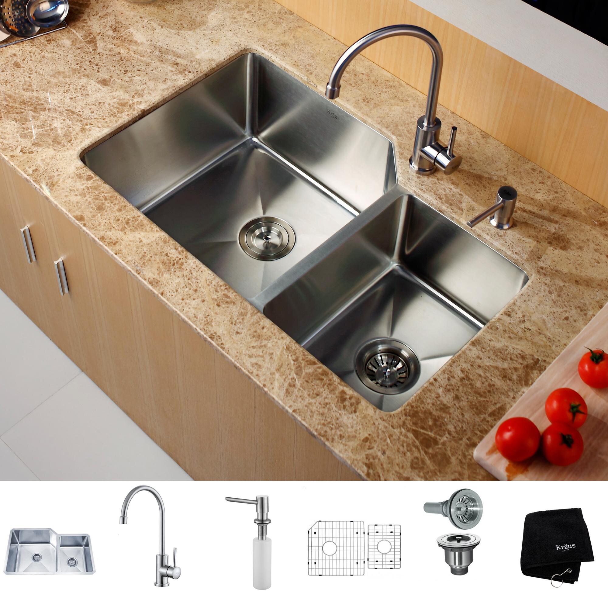 KRAUS 36 Inch Farmhouse Single Bowl Stainless Steel Kitchen Sink with  Kitchen Faucet and Soap Dispenser in Stainless Steel - Bed Bath & Beyond -  4389932