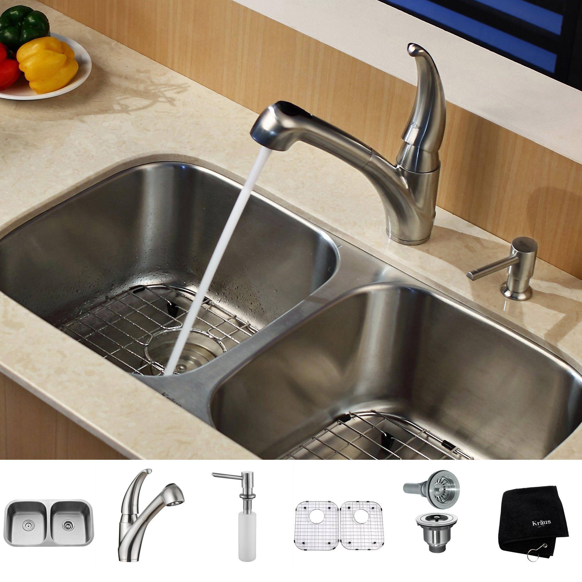 KRAUS 36 Inch Farmhouse Single Bowl Stainless Steel Kitchen Sink with  Kitchen Faucet and Soap Dispenser in Stainless Steel - Bed Bath & Beyond -  4389932