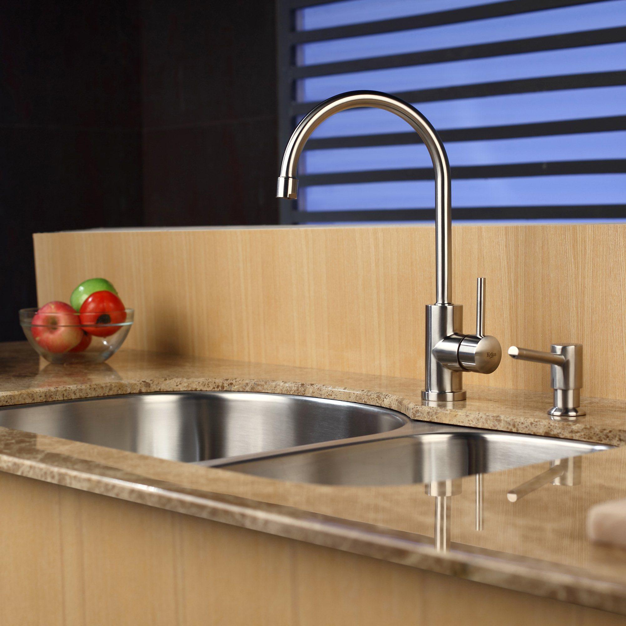 KRAUS 33 Inch Undermount Double Bowl Stainless Steel Kitchen Sink with  Kitchen Bar Faucet and Soap Dispenser - Bed Bath & Beyond - 4389944