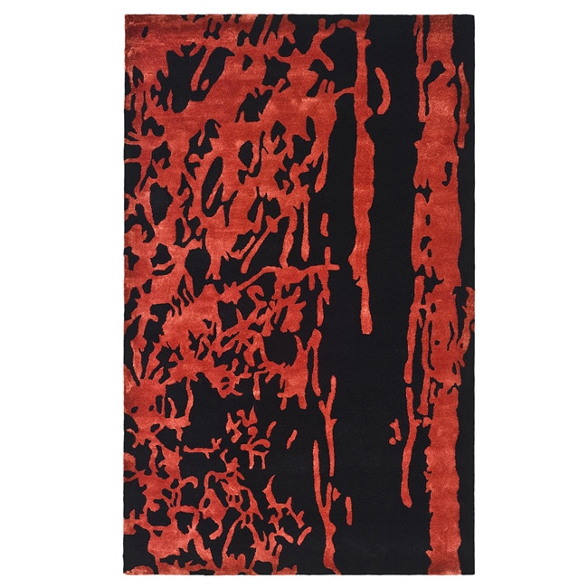 Handmade Soho Deco Black/ Red New Zealand Wool Rug (6 X 9)