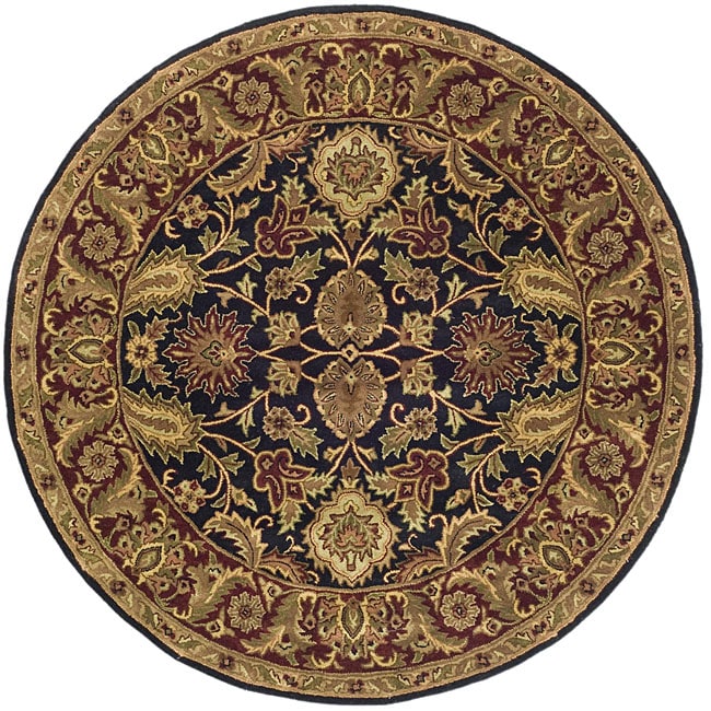 Handmade Classic Regal Black/ Burgundy Wool Rug (8 Round)