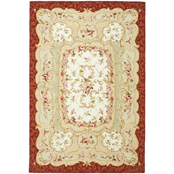 Safavieh Hand-Hooked Aubusson Ivory/Burgundy 100-Percent Wool Rug - 7'-9" x 9'-9"