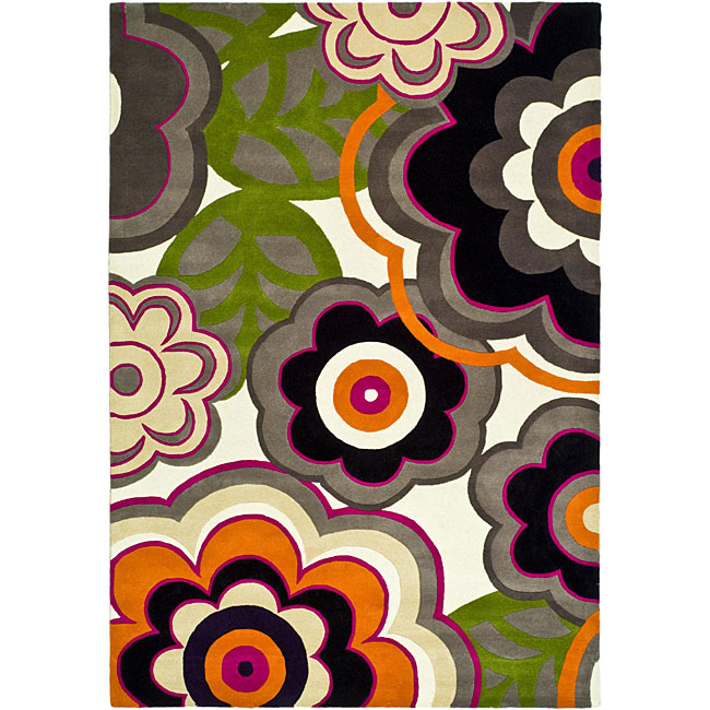 Handmade Flower Power Ivory/ Multi N. Z. Wool Rug (36 X 56) (MultiPattern FloralTip We recommend the use of a non skid pad to keep the rug in place on smooth surfaces.All rug sizes are approximate. Due to the difference of monitor colors, some rug color