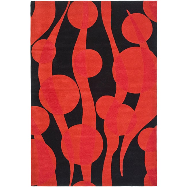 Handmade Soho Flora Black/ Red New Zealand Wool Rug (36 X 56)