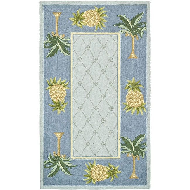 Hand hooked Palm Light Blue/ Blue Wool Rug (2 9 X 4 9)