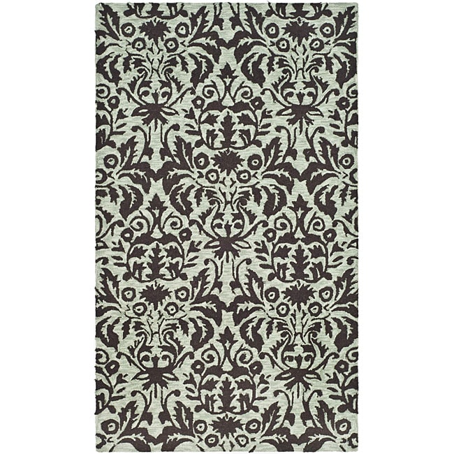 Hand hooked Damask Sage/ Chocolate Wool Runner (26 X 4)