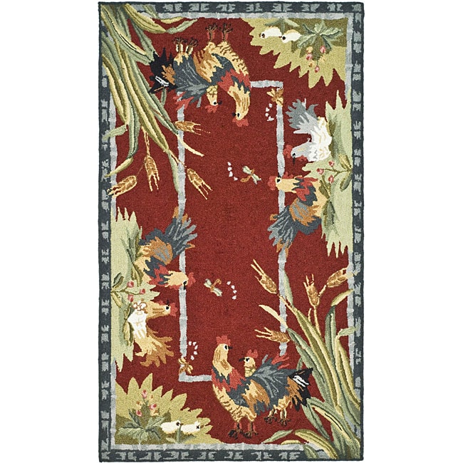 Hand hooked Roosters Burgundy Wool Rug (29 X 49) (RedPattern AnimalTip We recommend the use of a non skid pad to keep the rug in place on smooth surfaces.All rug sizes are approximate. Due to the difference of monitor colors, some rug colors may vary sl