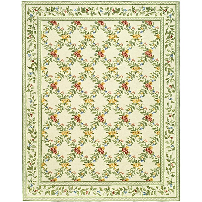 Hand hooked Garden Trellis Ivory Wool Rug (79 X 99)