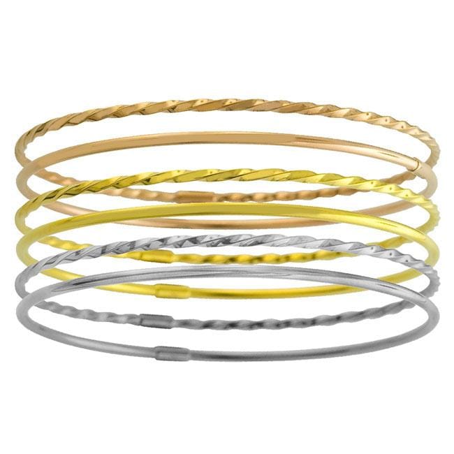 18k Goldplated Stainless Steel Slip on Bangles (Set of 6) Stainless Steel Bracelets