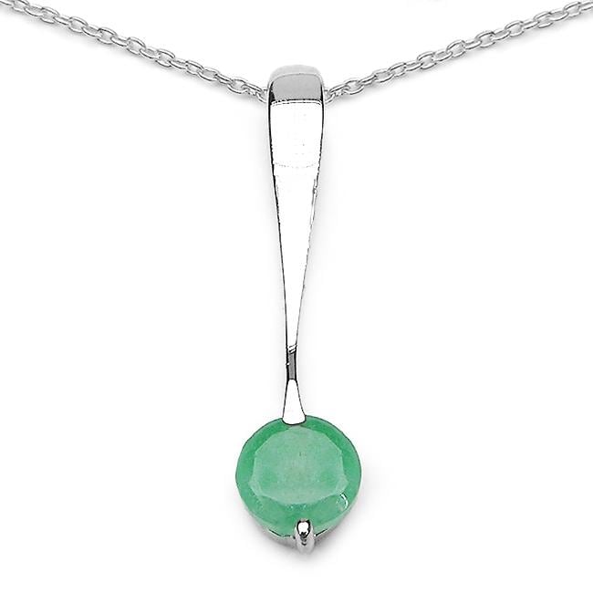 Sterling Silver Round cut Emerald Drop Necklace  