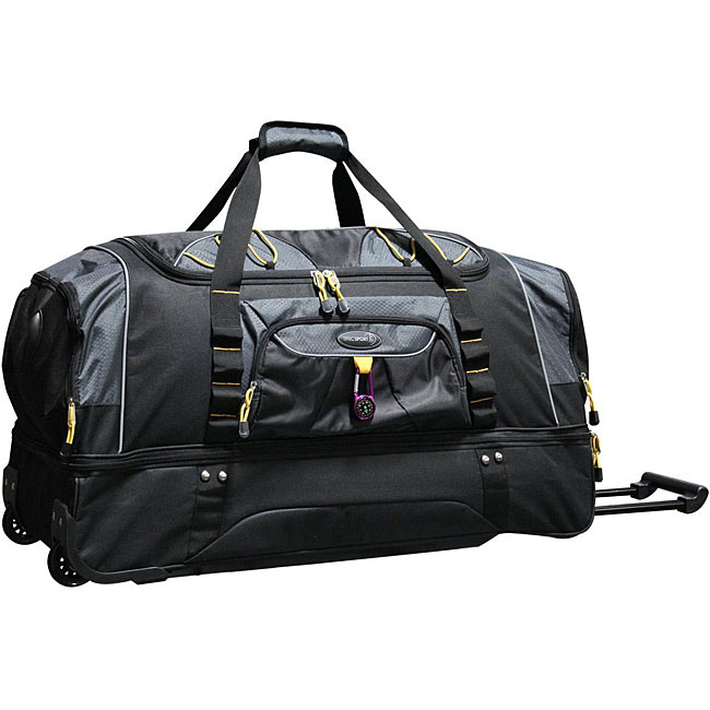 Travelers Club Black w/ Yellow Trim 30-inch Rolling Drop-Bottom Duffel ...