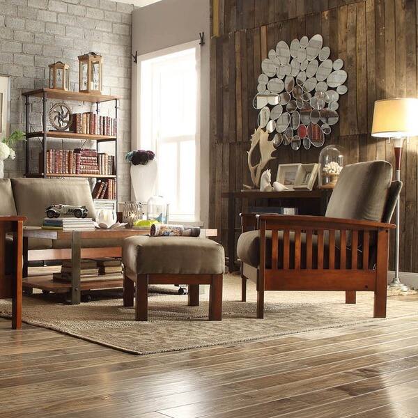 TRIBECCA HOME Hills Mission-style Oak/ Olive Chair and Ottoman