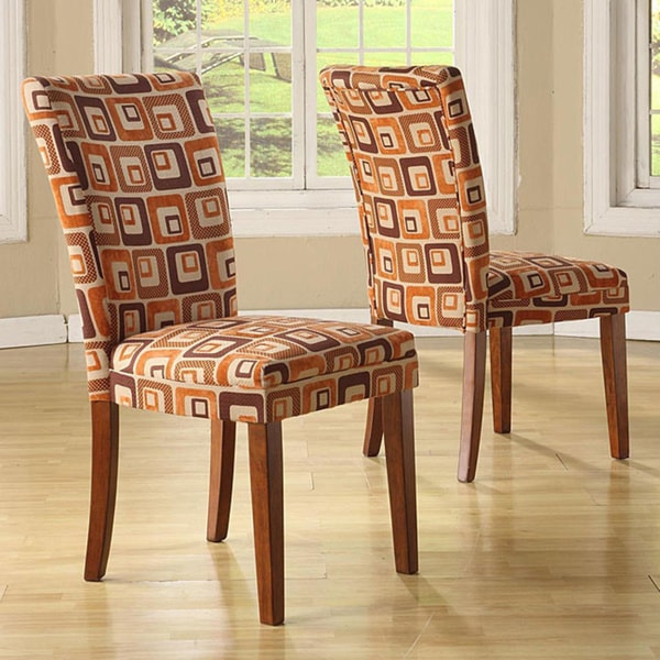 orange print chairs